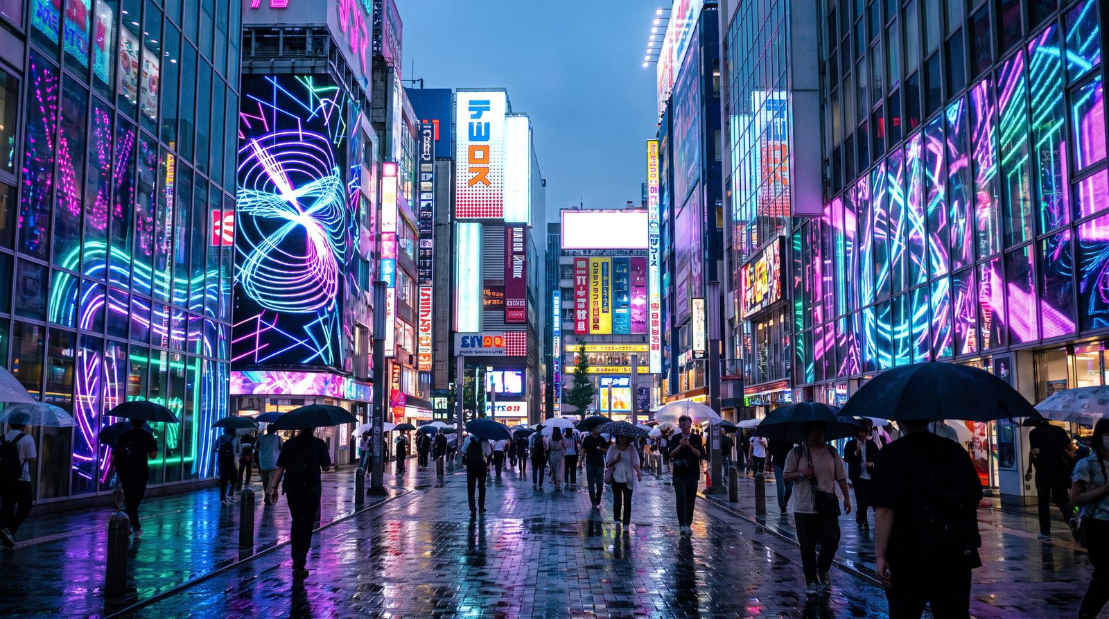 Neon signs and anime shopfronts in Akihabara, Tokyo