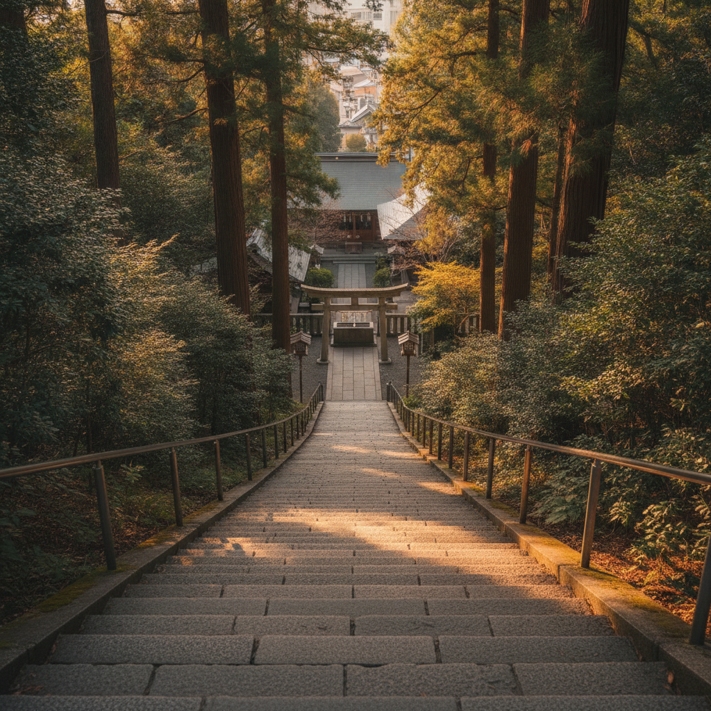 The stone staircase at Suga Shrine in Yotsuya, Tokyo, known from the film Your Name