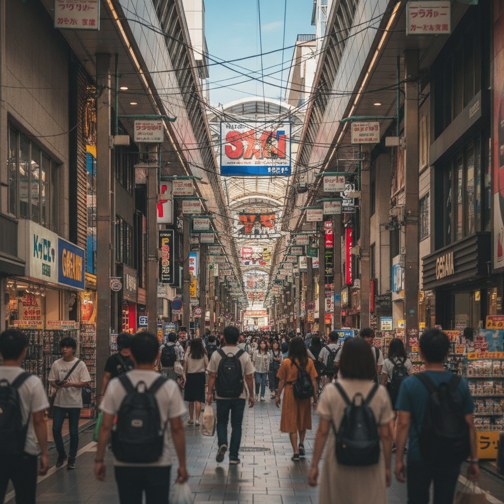 Shopfronts of Denden Town, the electronics and anime district in Nihonbashi, Osaka